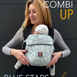 mochila porta-bebé ergonómica Nashsling Combi UP algodão musselina azul estrelas